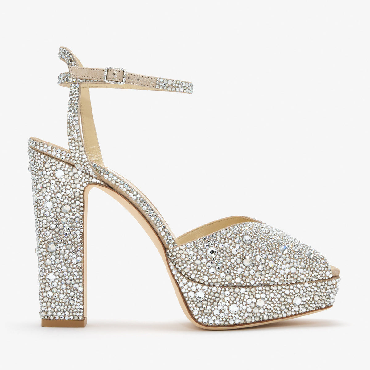 Sandales à haute hauteur à bouche de poisson décorées en strass avec une épaisse semelle munie d'un canon H