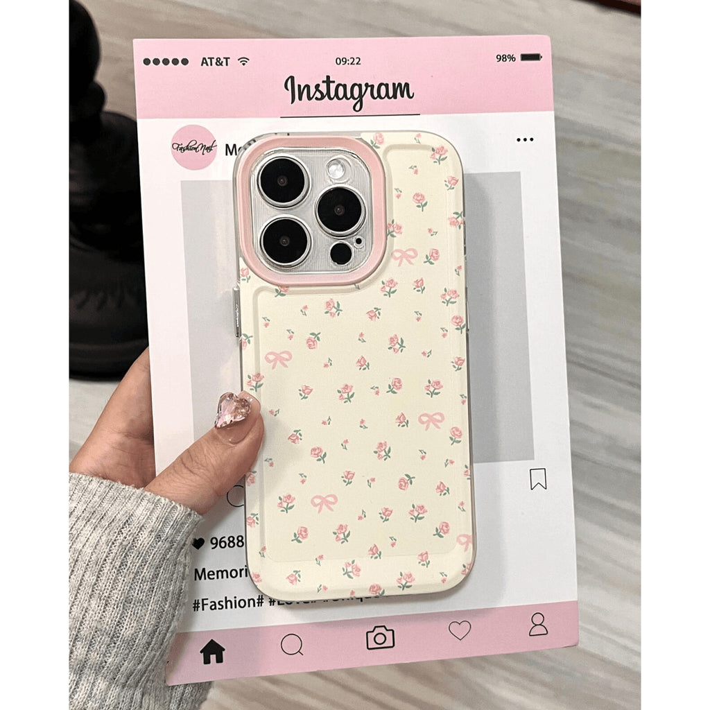 Étui de téléphone floral en plastique rose pour femmes