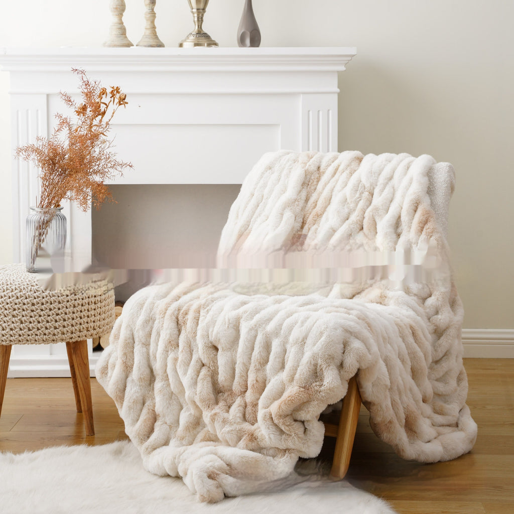 Blanket de fourrure de lapin de faux à double couche