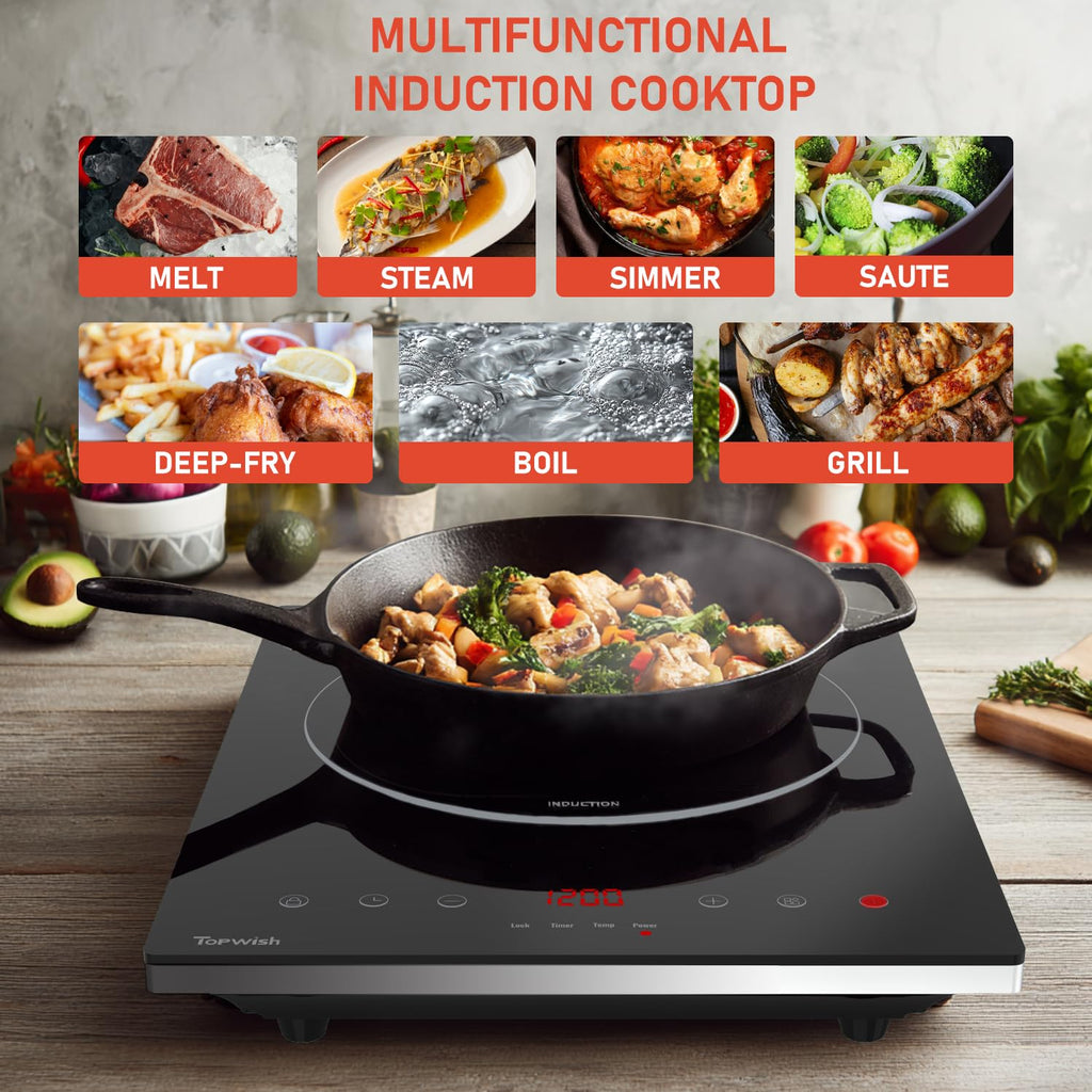 Cuisinière à induction de panneau en cristal noir 2200W