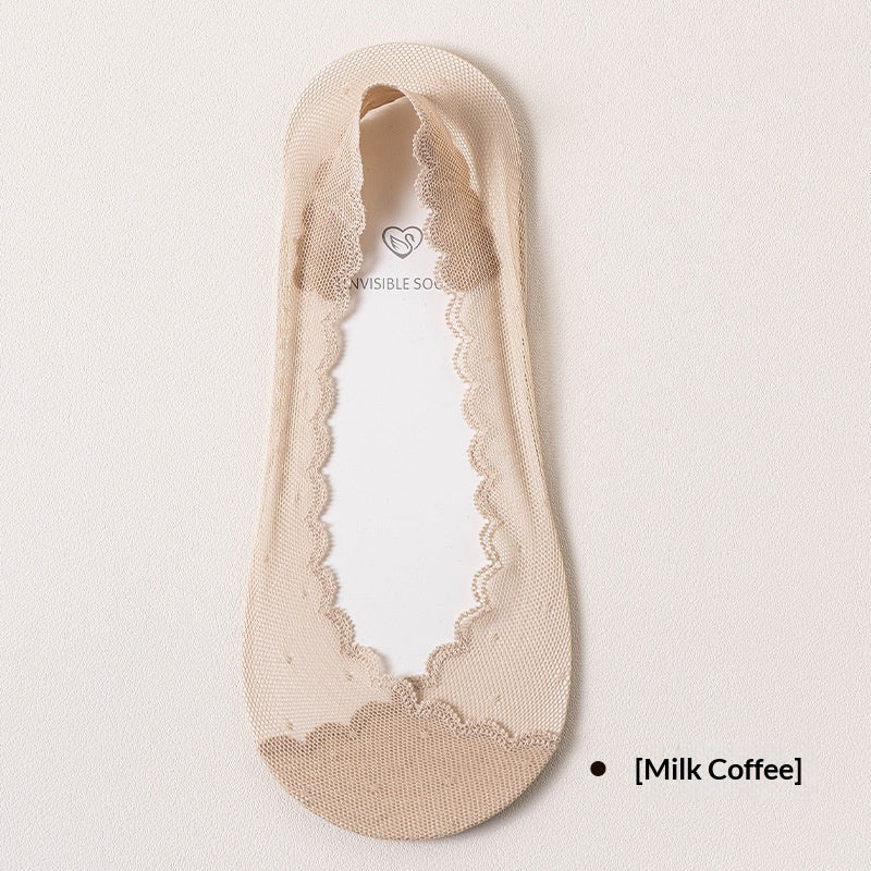 Femmes Dentelle Invisible chaussons sans spectacle avec silicone antidérapant