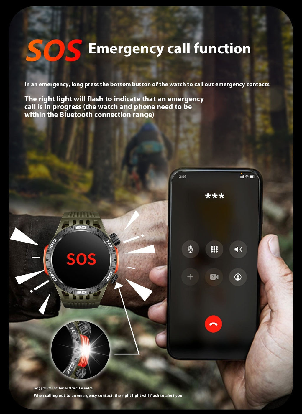 Bluetooth extérieur appelant HT22 Boussole lampe de poche fréquence cardiaque pression artérielle plus que spor