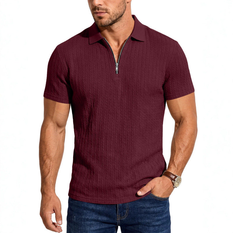 Polo Texturé Homme d'été Jacquard demi-zip Polo avec col tourné