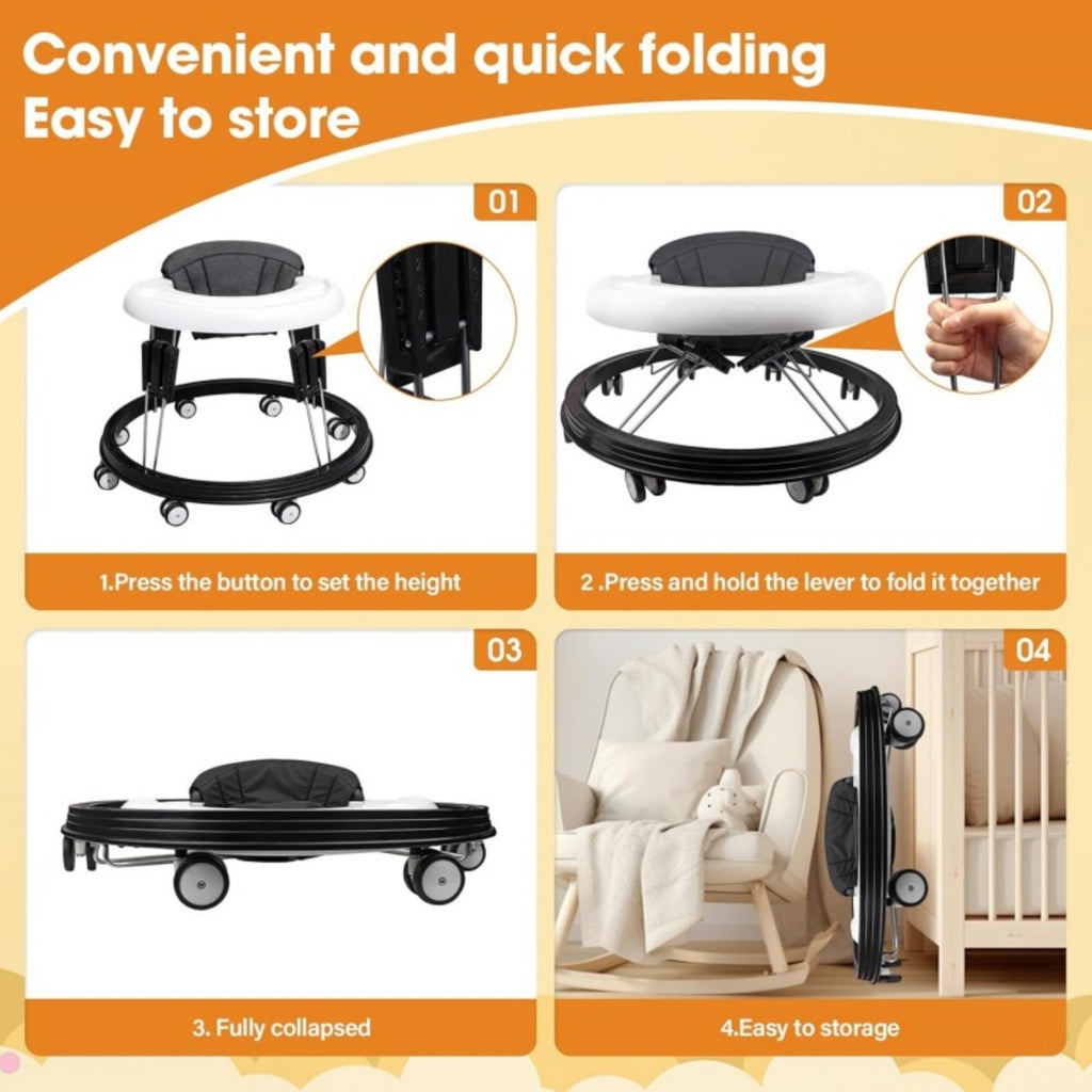 Portable Baby Walker Activité Toddler Première étape Poussez le long de la promenade Bouncer pliant