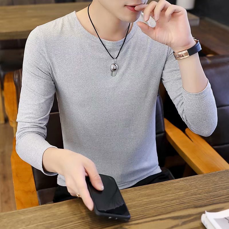 Éventails militaires d'automne et d'hiver T-shirt homme manches longues Slim Solid Color Crew Col Pullo