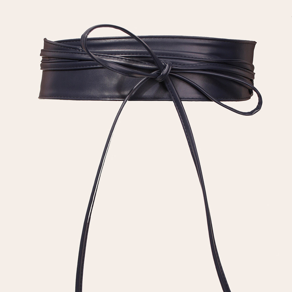 Femmes Faux cuir large taille Cincher avec dentelle Bow de détail ceinture