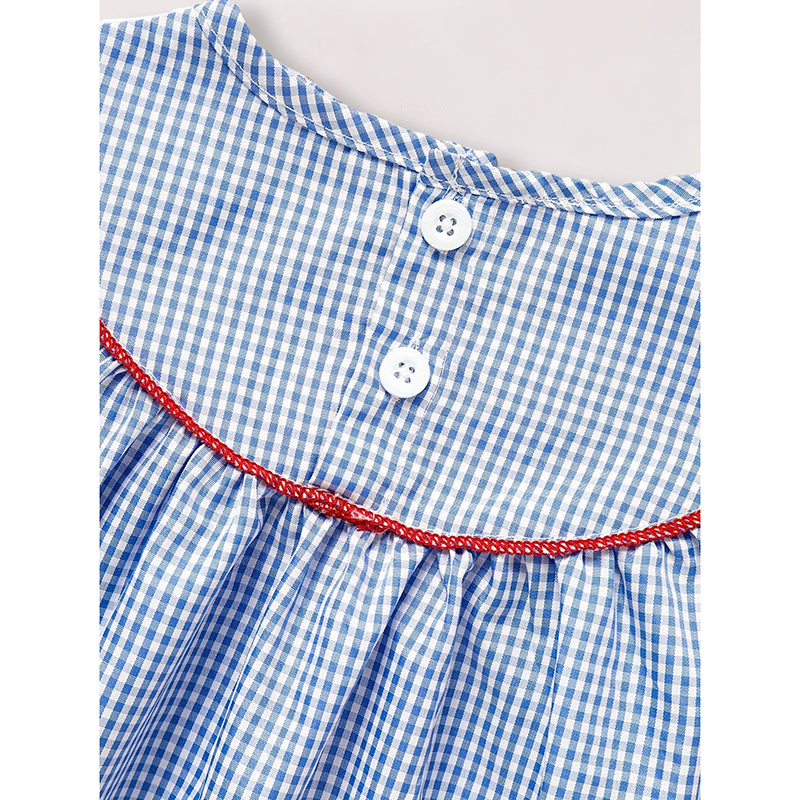 Bébé Filles 4ème De Juillet Robe Gingham American Drapeau Blanc Bleu Couleur Bloc Indépendance Jour
