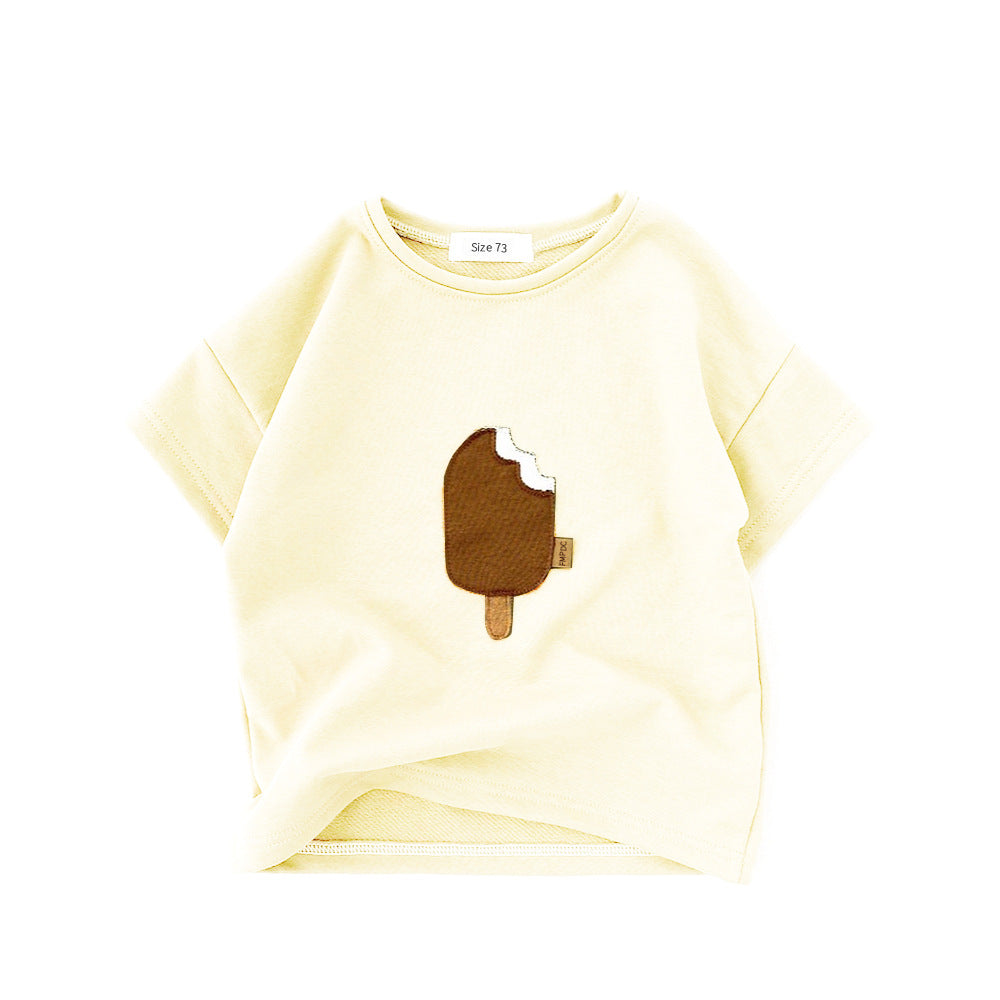Korean Style Crew Neck Ice Cream Embroidery Short Sleeve Top