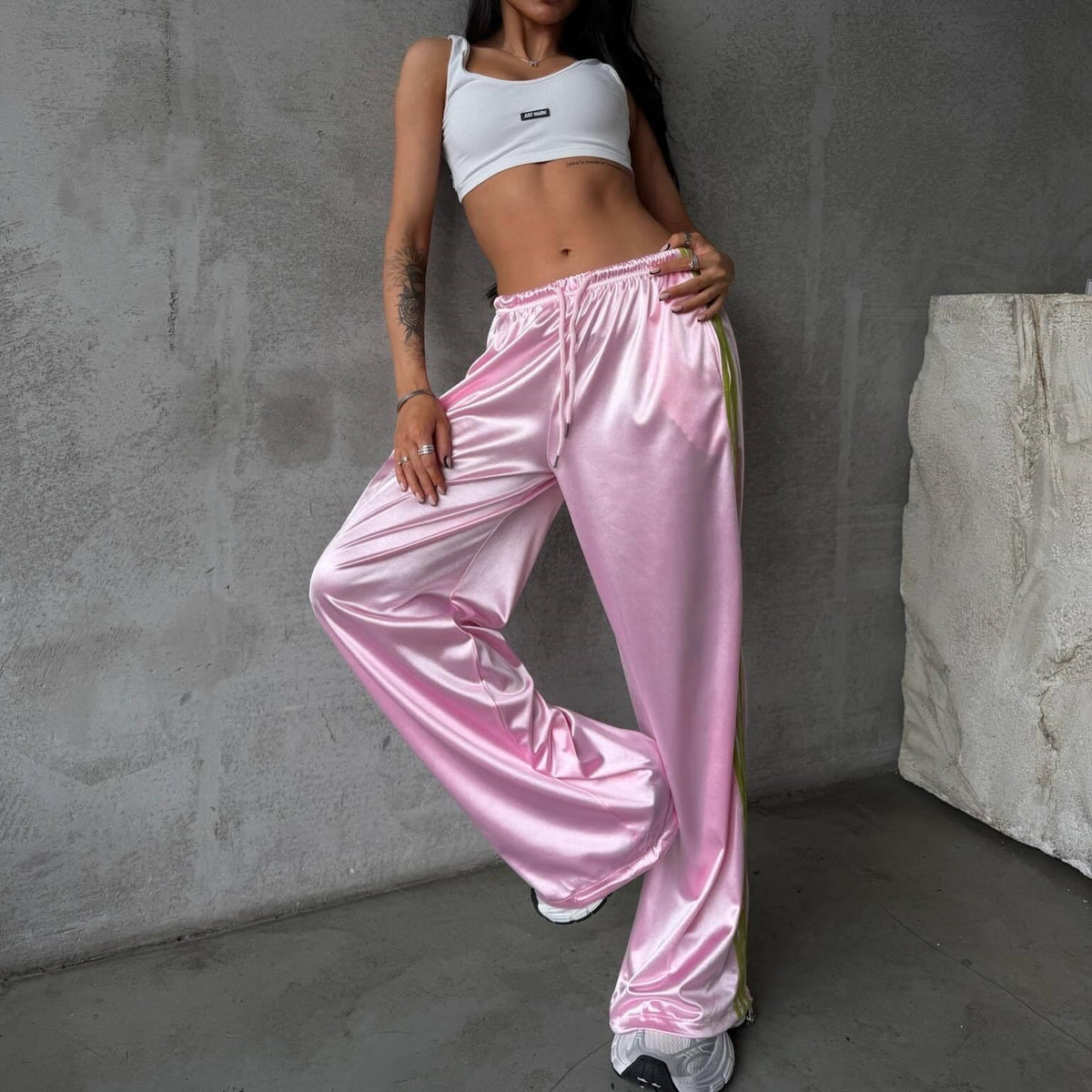 Casual Street-style Lace-up Pantalons à trois rayures