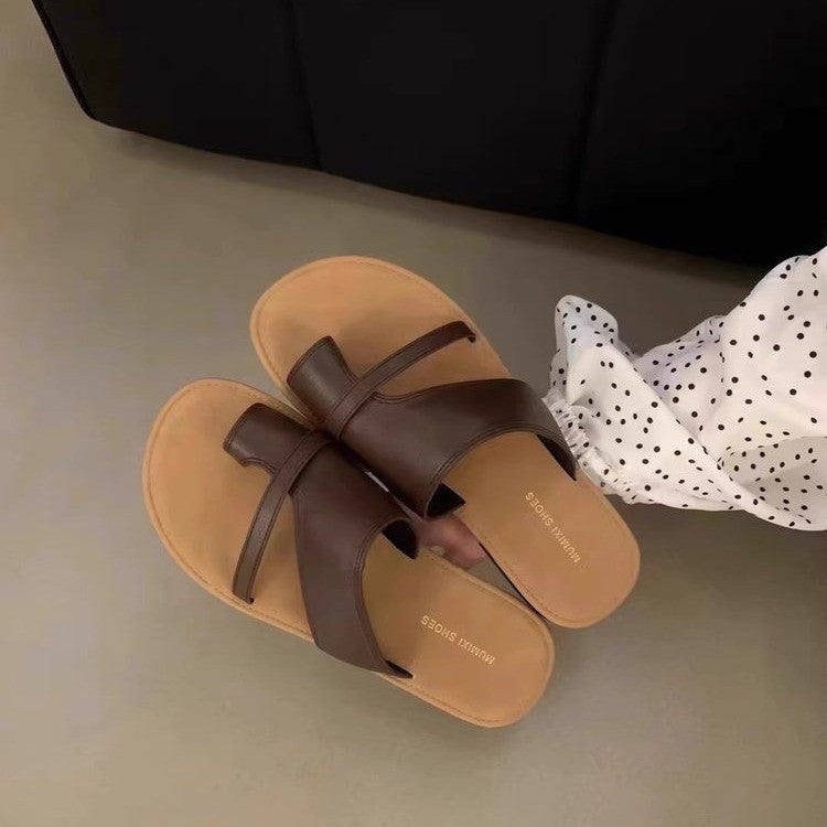Femmes Minimalist Criss Cross Strap Sandales à glissière plate