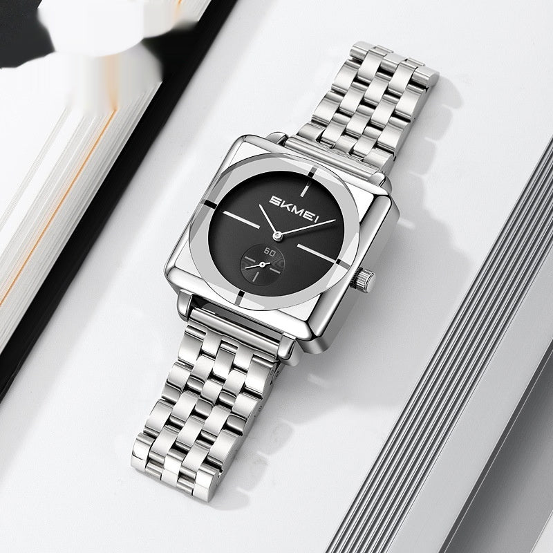 Square Steel Band Stylish Standalone Seconds Subdial with Two Hands Solid Steel Band Quartz