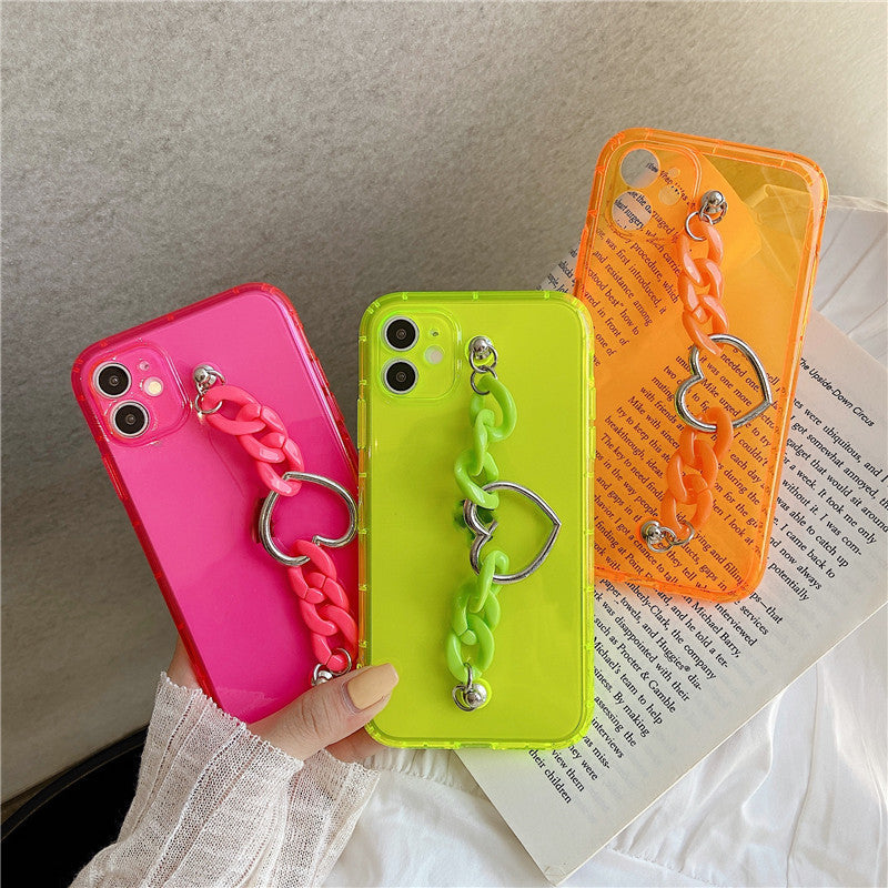 Boîtier de téléphone de bracelet de coeur d'amour fluorescent