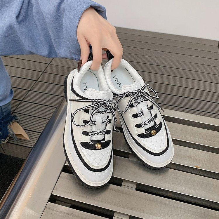 Noble Retro noir et blanc sneakers de bloc de couleur pour les femmes
