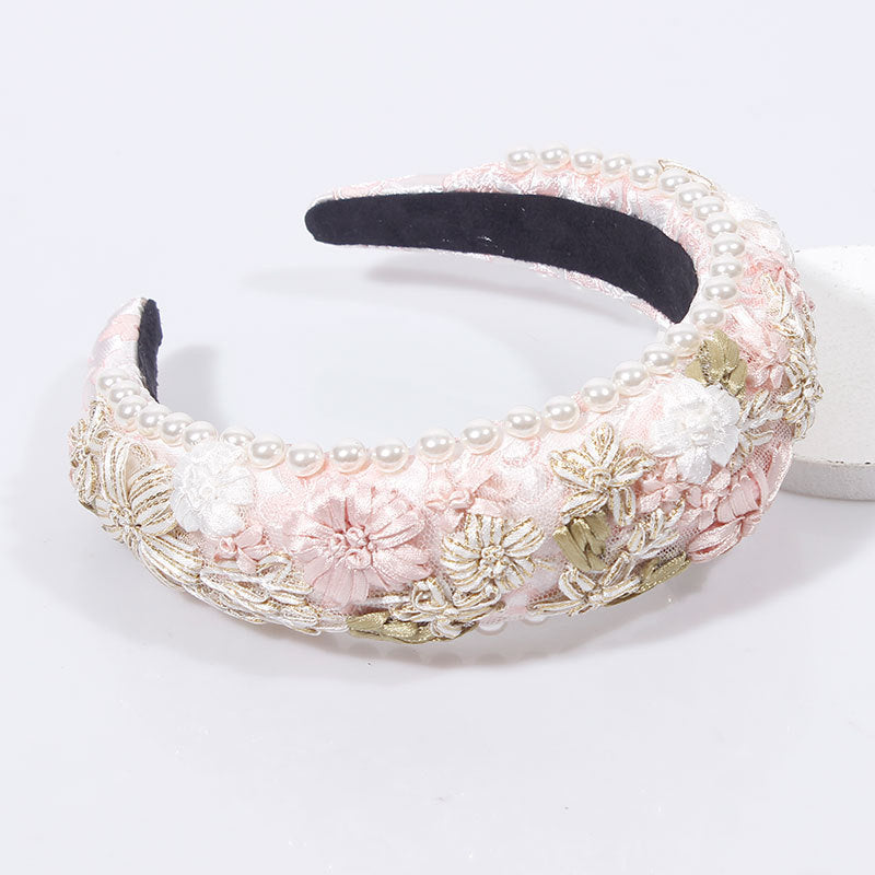 Imitation Pearl Retro Bandeau Floral Tissu tissé