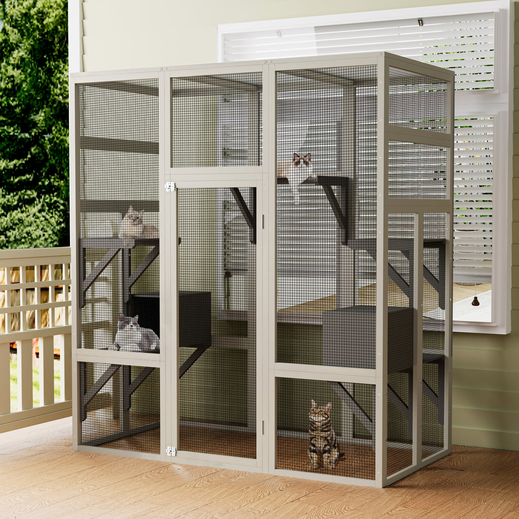 62,6" Maison de chat en bois d'extérieur gris Grand Catio
