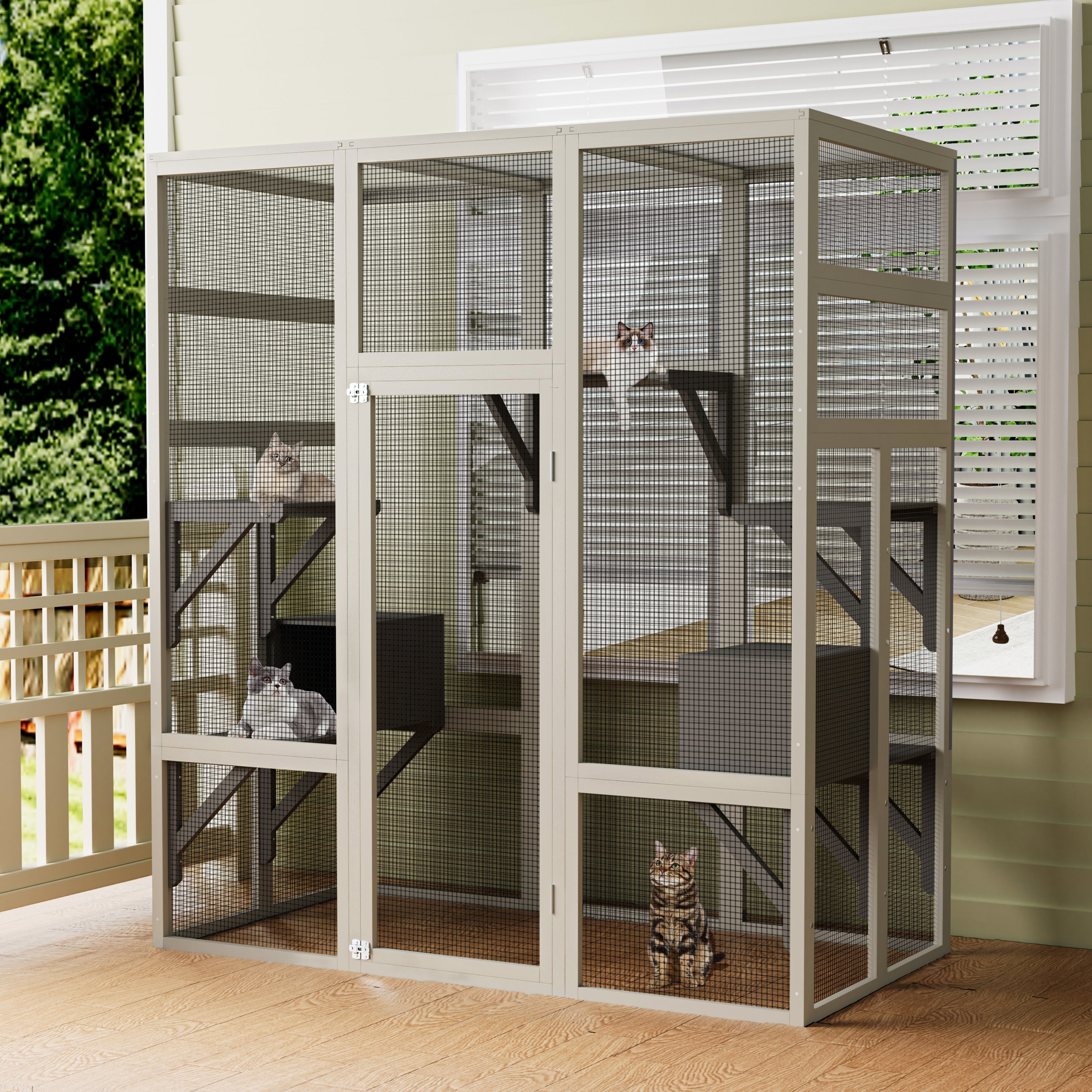 62,6" Maison de chat en bois d'extérieur gris Grand Catio