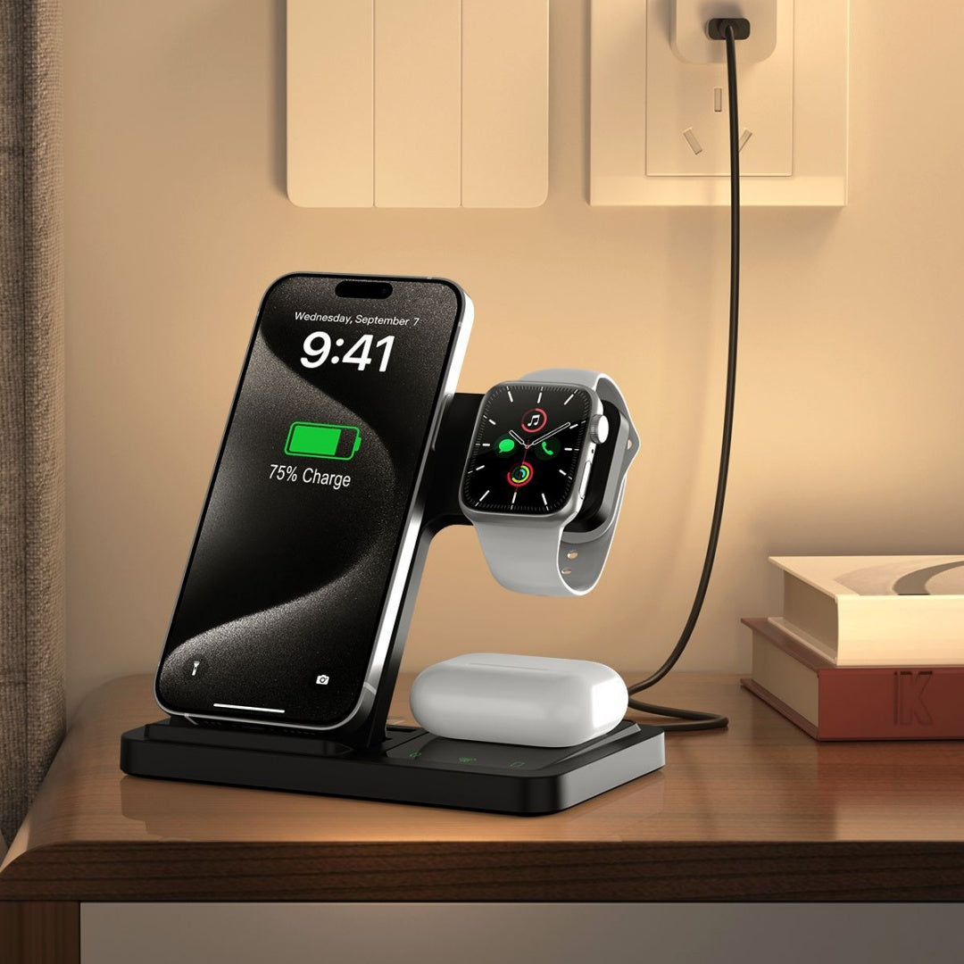 Chargeur sans fil trois en un pour Iphone15 Set de recharge rapide Iwatch Watch Casque B