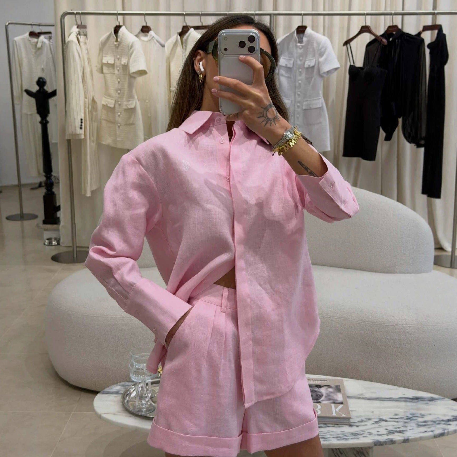 Chemise à manches longues et short large à manches longues Casual