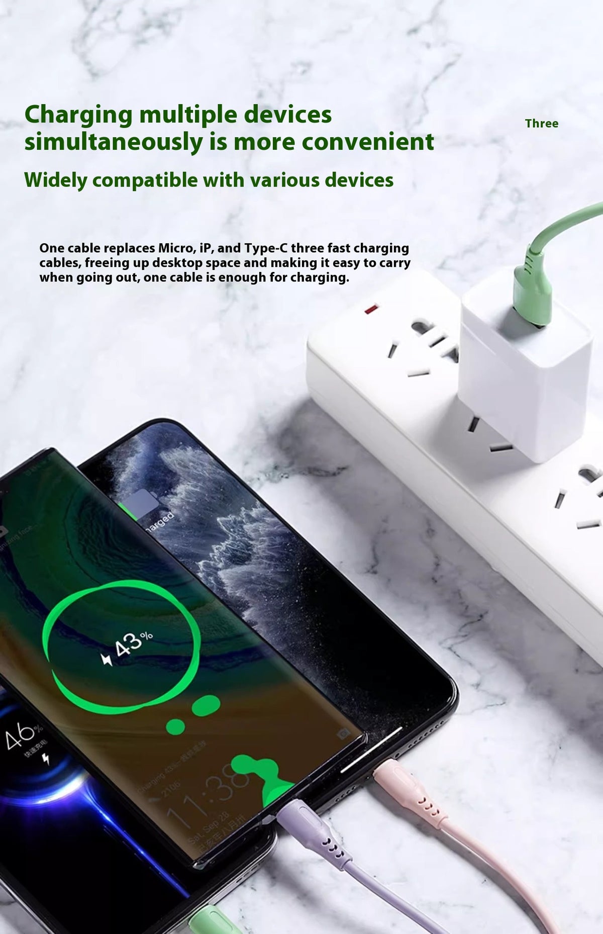 Three-in-one mobile phone charging data cable