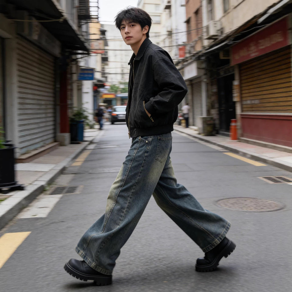 Jeans retro à lame incurvée pour hommes style printemps été