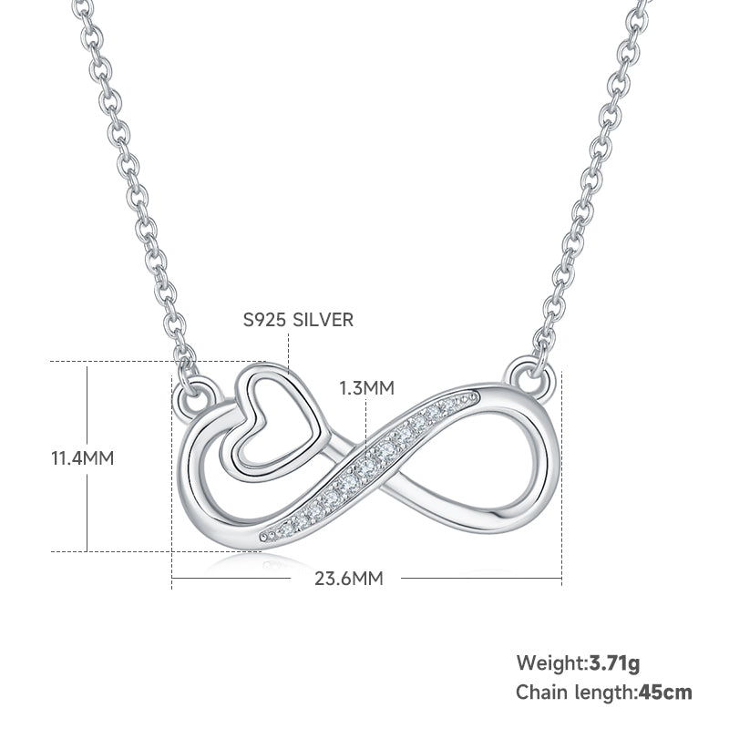 3.7g S925 Argent Sterling 11 Pierre Moissanite Infinity Collier Coeur 45cm Platine plaqué