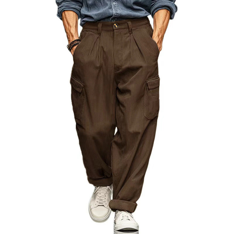 Hommes Relaxed-fit Retro Straight-leg pantalons occasionnels avec plusieurs poches