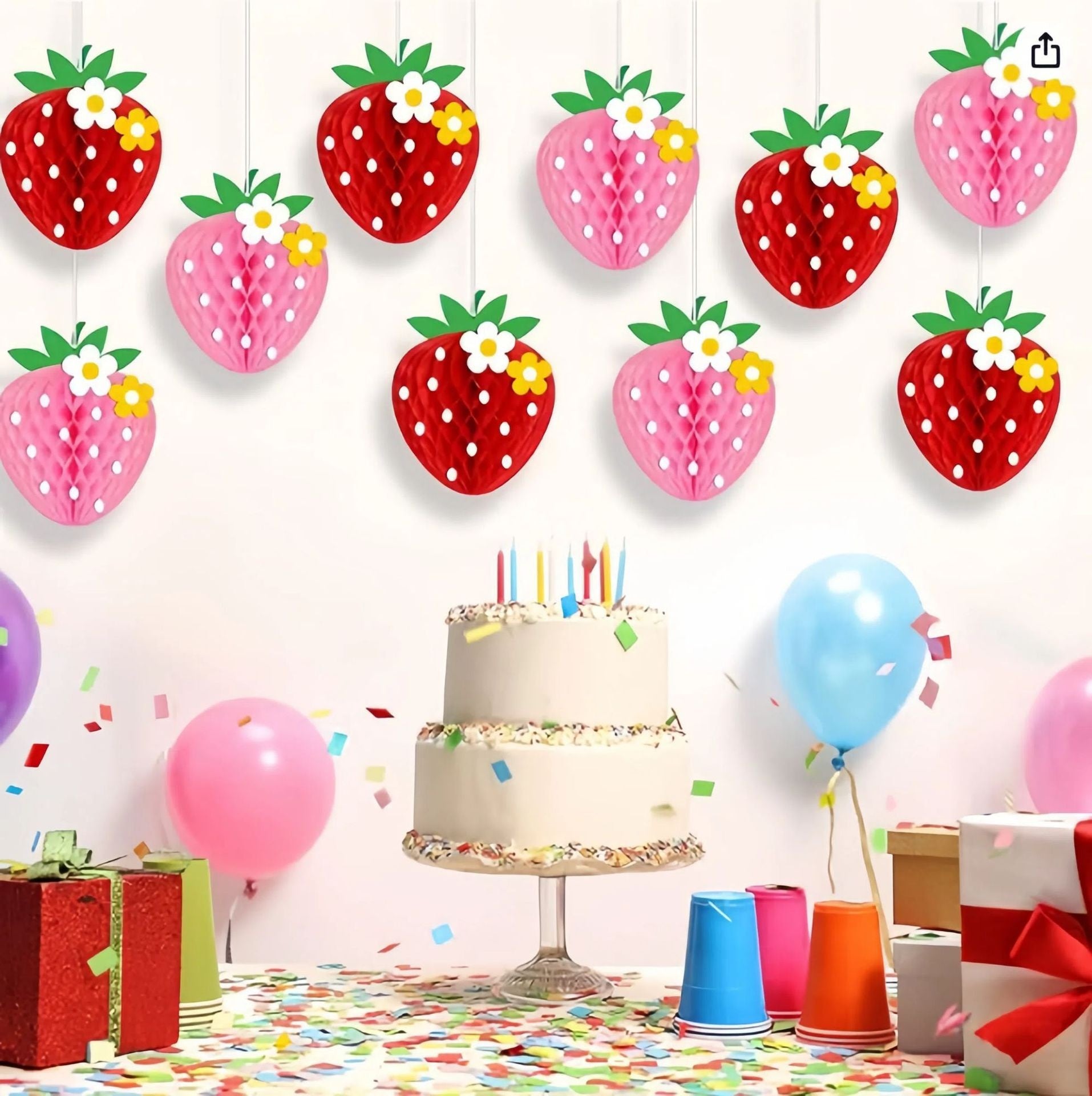 Papier artisanal Papier en forme de fruits Honeycomb Décoration suspendu Fraise
