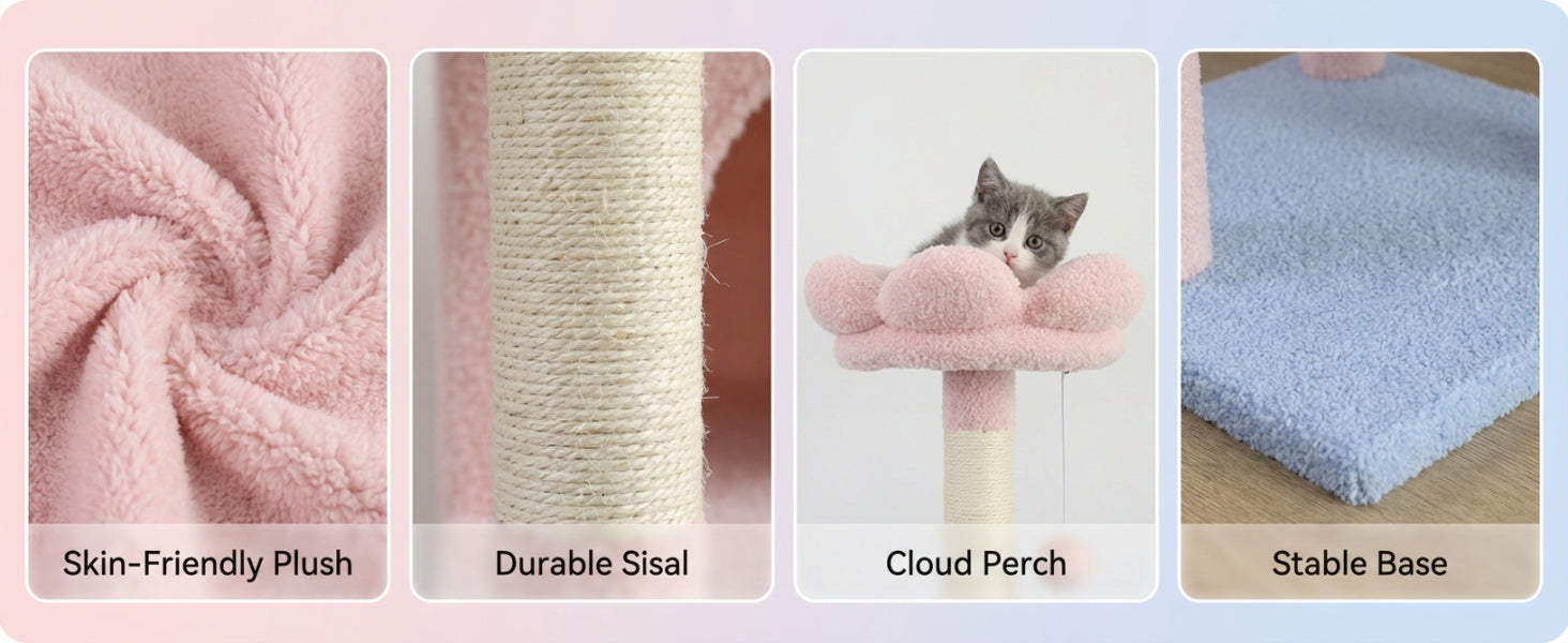 Arbre de chat fleur avec grand condo coussin de fleur amovible et hamac rose