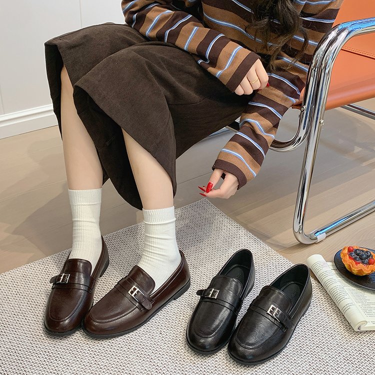 Femme Old Money Style Flat Low Heel Loafers Automne Arrivée British Belt Buckle Vintage D