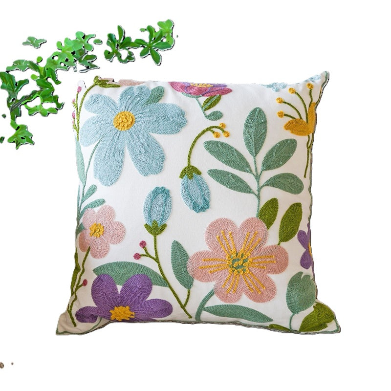 Oreiller floral brodé de serviettes de bureau