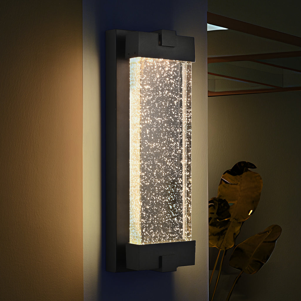 Luminaire mural extérieur en aluminium noir de 19"(H) avec verre en cristal bulle