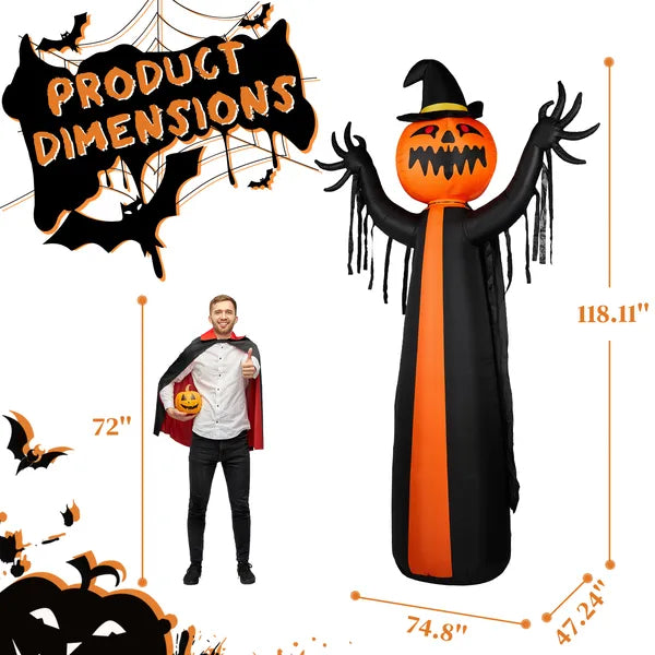 Décor gonflable d'Halloween de 10 pieds avec Ghost de citrouille rotative à cape