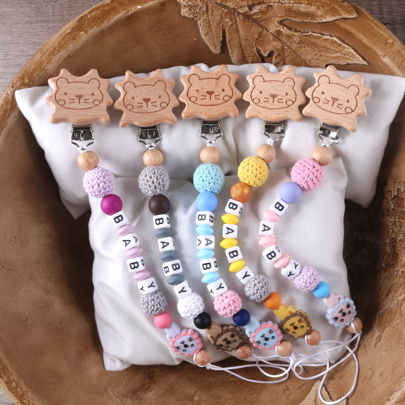 Lion de hêtre Clip chaîne Pacifier pour empêcher la chute de chaîne