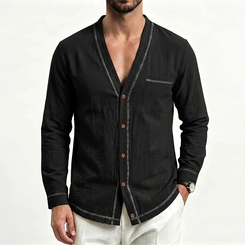 Men's Spring Autumn Lin T Shirt Men S Shirt European Size V Neck Blazer Long Sleeve Fash