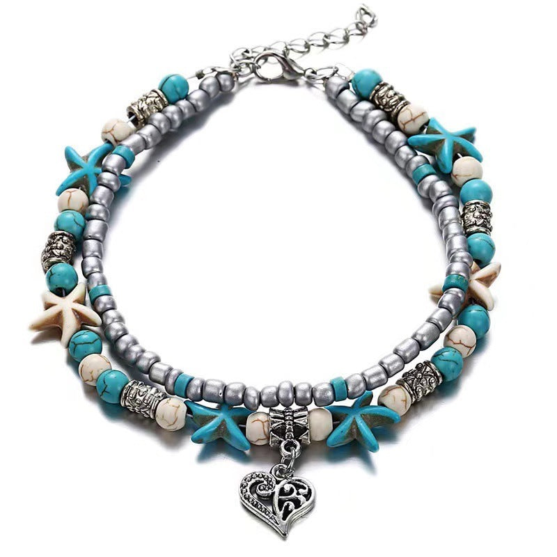 Anklet pendentif en alliage de scallop de tortue à grain de riz rétro