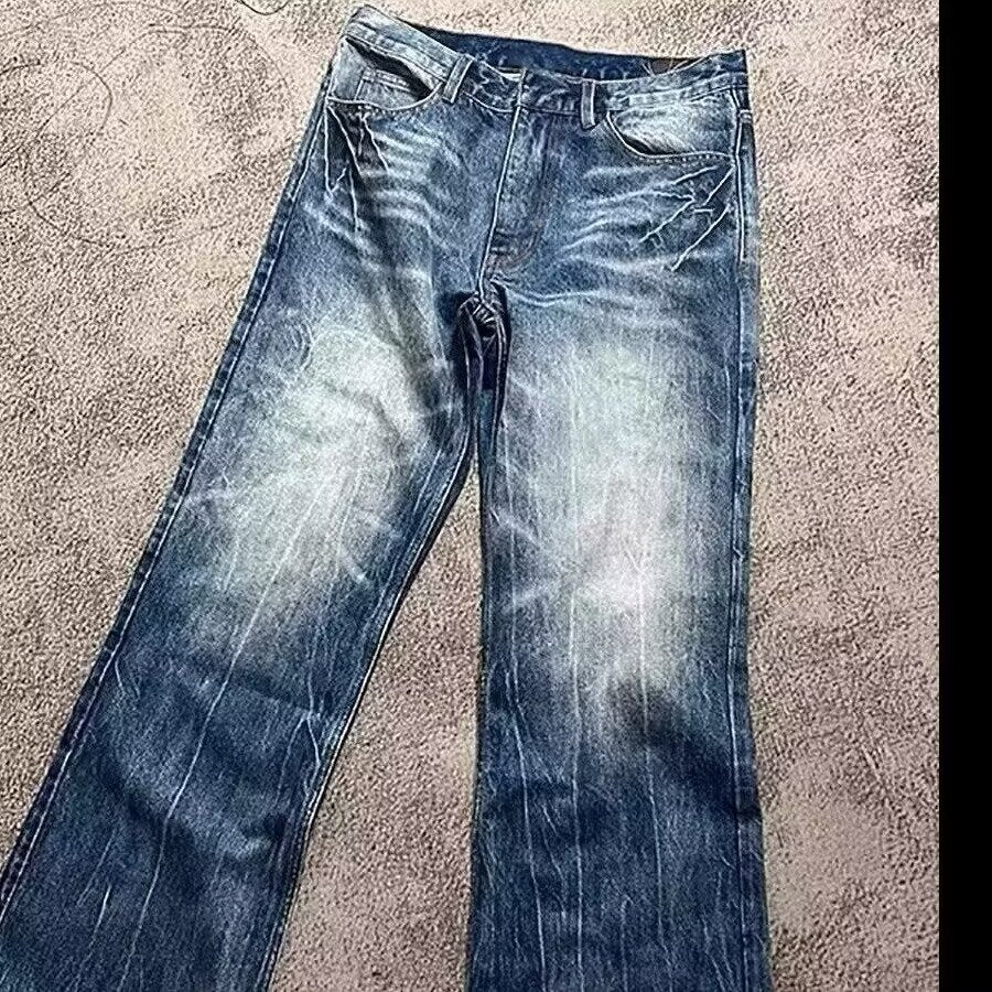 Hommes Loose-fit style américain Jeans lavés-bleu