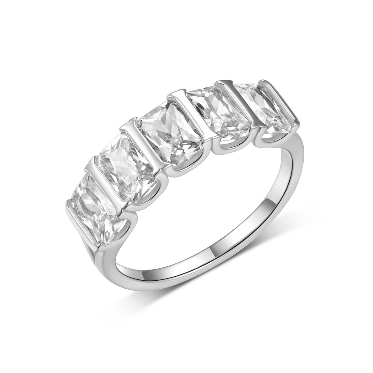 S925 Argent Or plaqué 5-Stone 4x6mm Coupe émeraude Moissanite Anneau d'éternité D Couleur VVS1 US