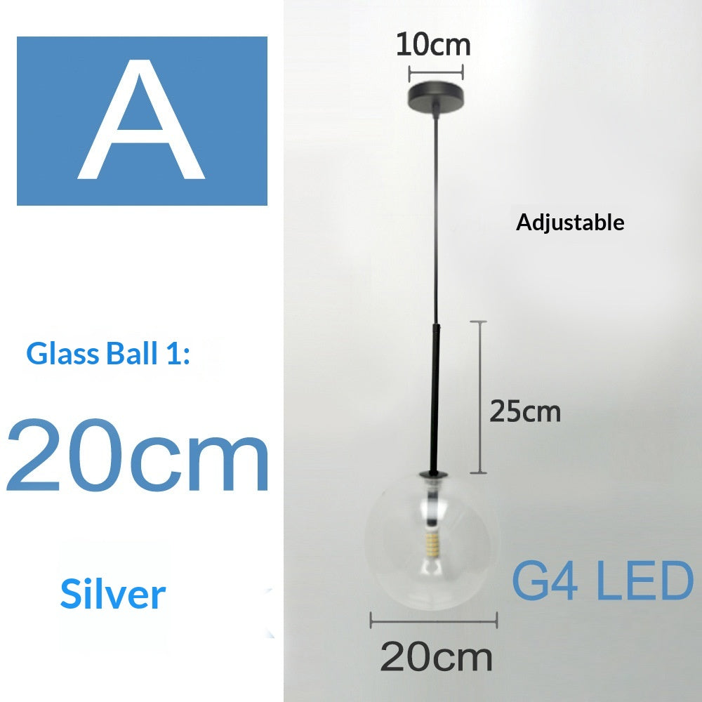 Style nordique Singlehead Transparent Ronde Pendentif Lumière Moderne Minimalist Bal en verre