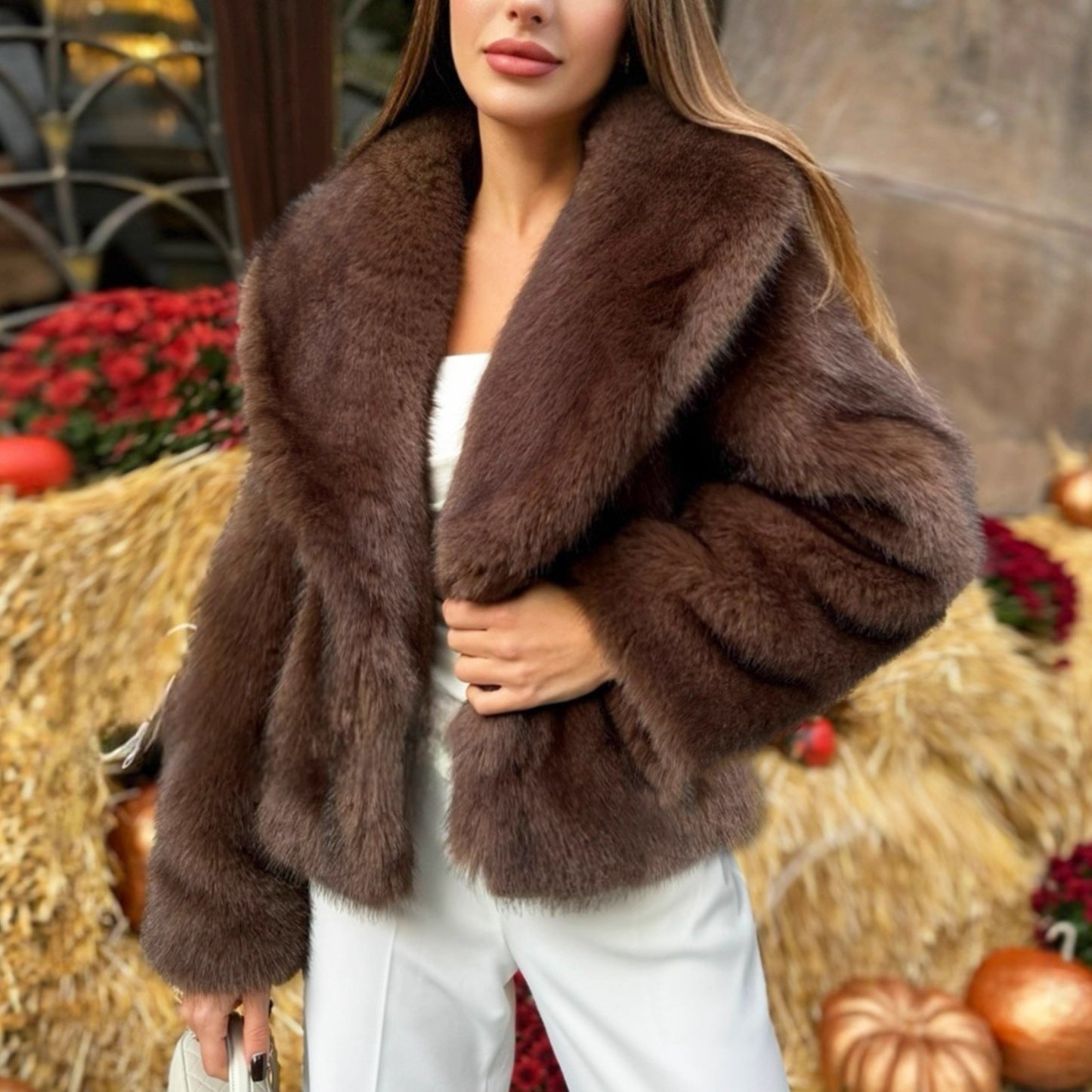 Femmes Faux fourrure épaissée Automnehiver manteau et chaud