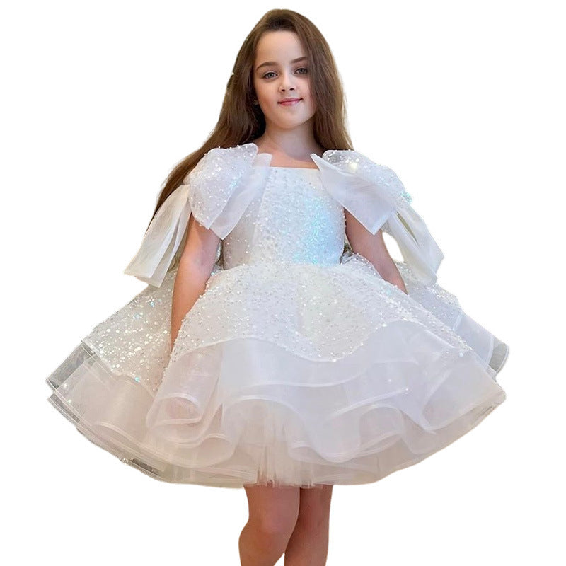 Soirée d'anniversaire blanche des filles Robe formelle Jupe