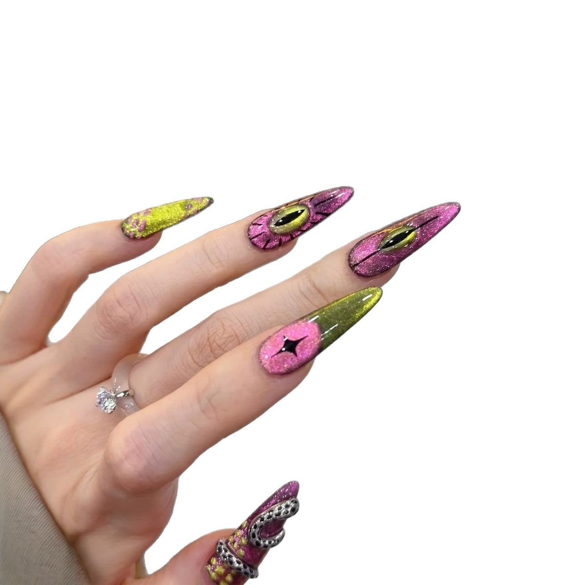 Hand-Painted Cat Eye Super Personality Detachable Fake Nails