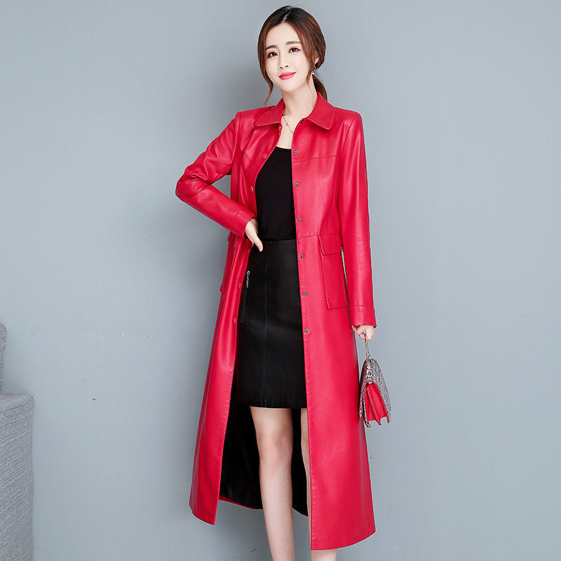 Robe de trench en cuir mince pour dames