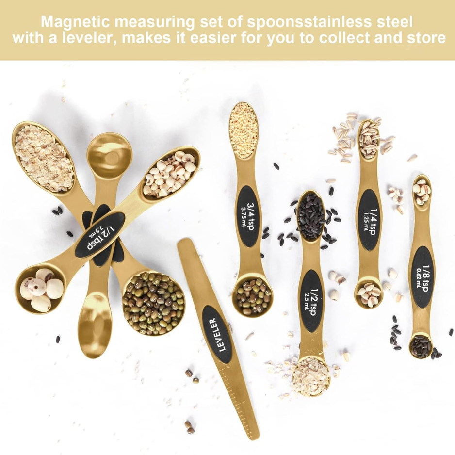 Magnetic Spoons de mesure en acier inoxydable avec niveleuse - Stackable métal double-sided Sp