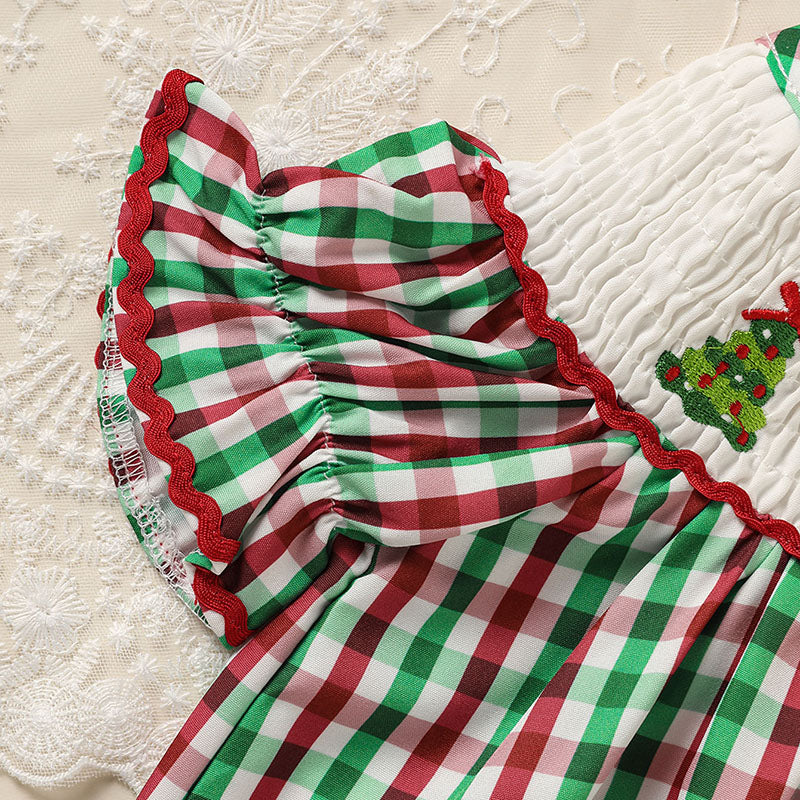 Bébé enfant Bébé Filles Robe de Noël Manche courte Arbre de Noël Brodé Plaid Ca