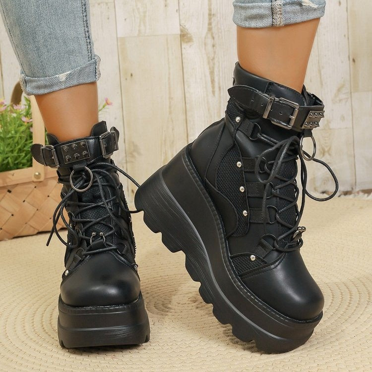 Plus-size Dark Versatile Edgy Punk-style Platform Fashion Bottes
