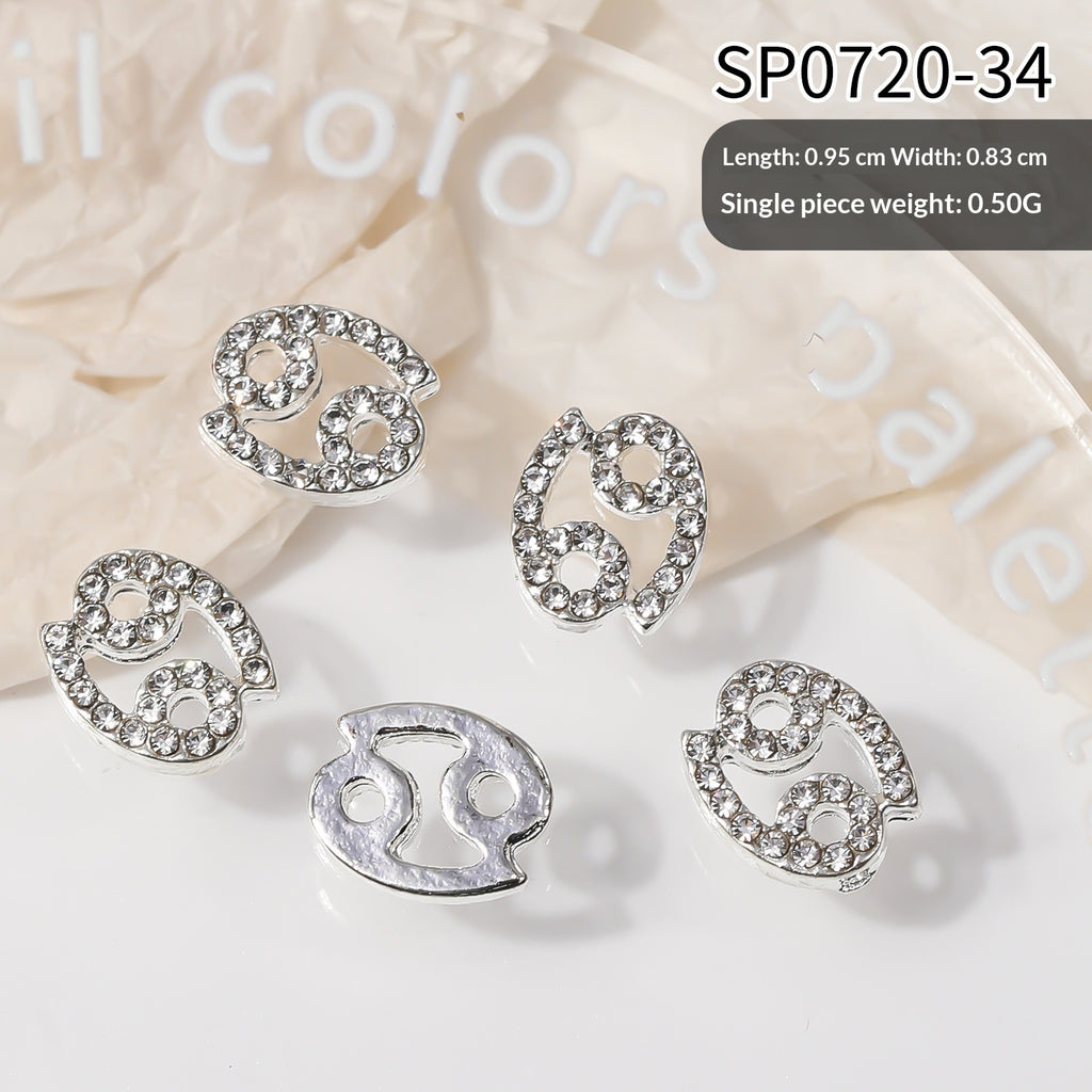 12 Stickers Filigrane Zodiac Art Accessoires Alliage Strass 3D pour Decorat de Nail Bricolage