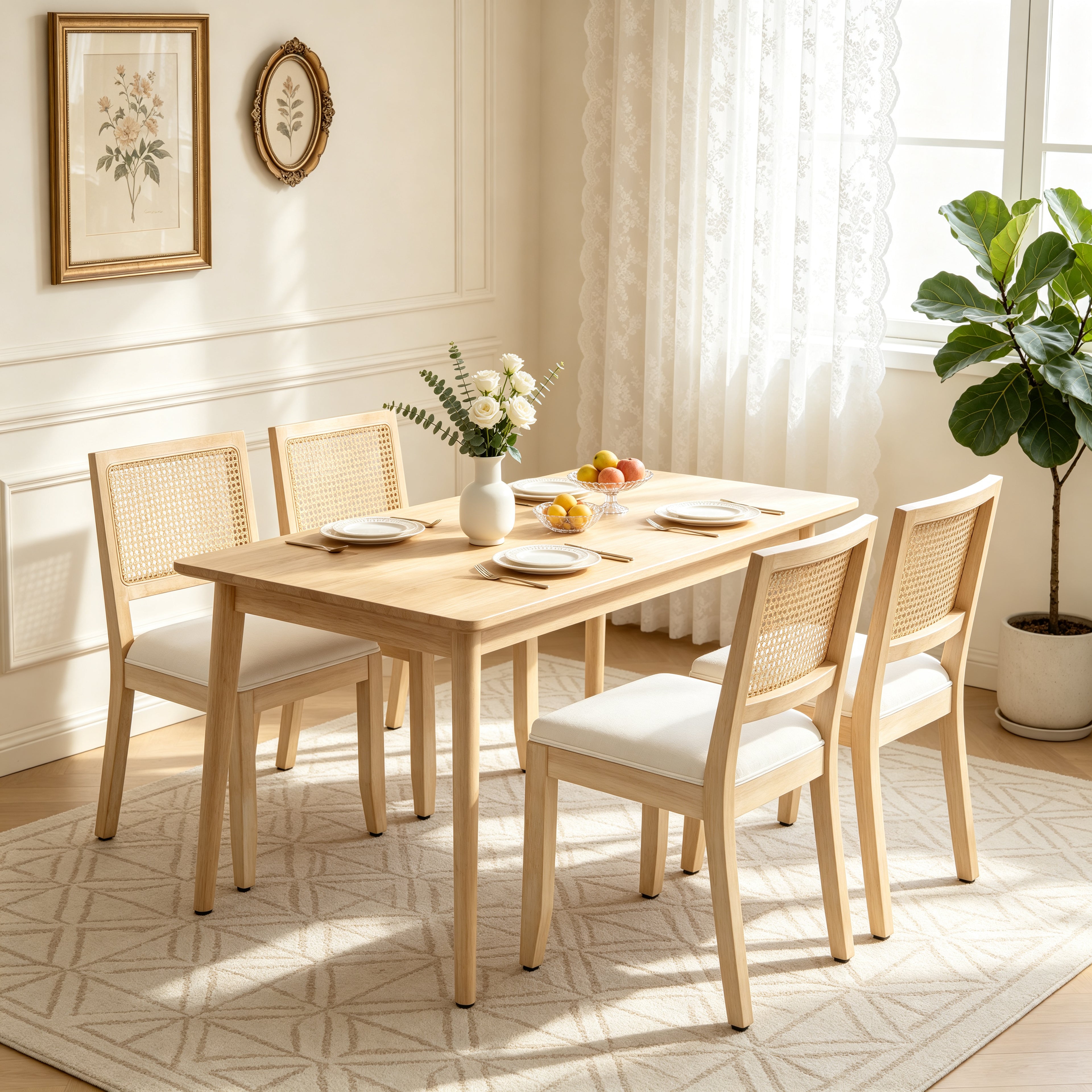 Agritourisme Rattan Chaises à manger Ensemble de 2