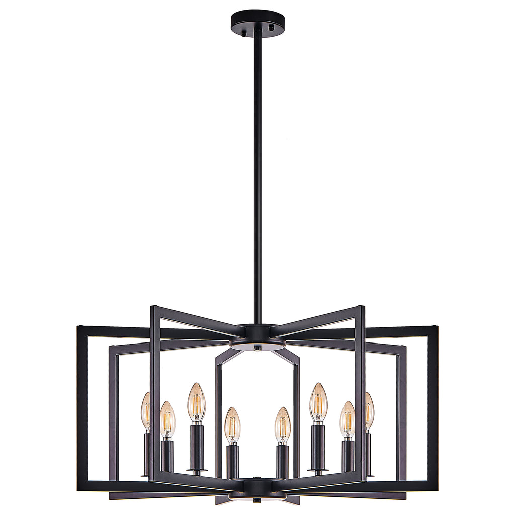 Chandelier 8-Light Geometric Noir moderne de 27" – Luminaire pendentif métallique industriel pour