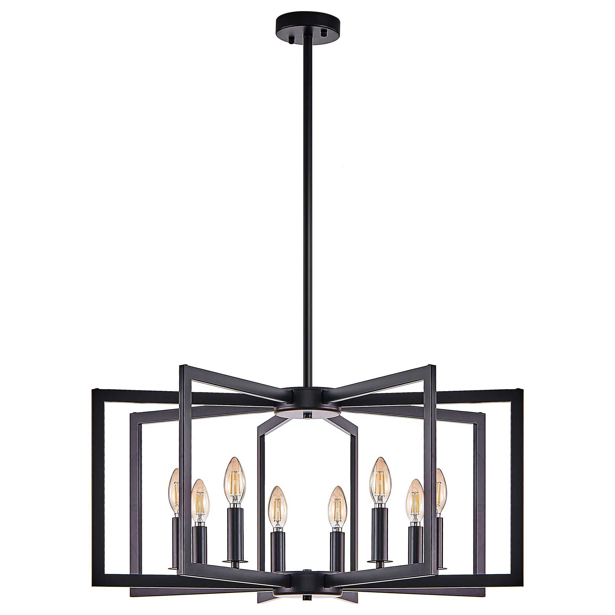 Chandelier 8-Light Geometric Noir moderne de 27" – Luminaire pendentif métallique industriel pour