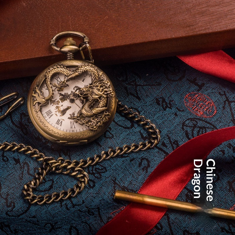 Chinese Dragon Coiled-dragon Mouvement mécanique Montre de poche